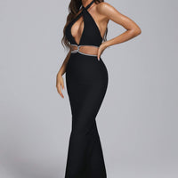 Biana halter maxi bandagejurk met strass