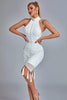 Abito midi con frange Thaliy Pearl - Bianco 