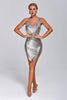 Next Level Diamante Mesh Metal Dress - Silver