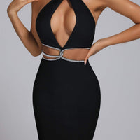 Biana halter maxi bandagejurk met strass