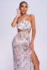 Taffy Halter Leopard  Mesh Midi Dress