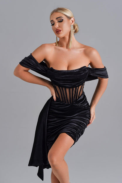 Elasa Velvet Corset Mini Dress - Black