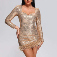 Farrah Feather Sequin Mini Dress - Gold