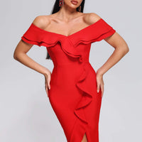 Mailys off-shoulder midi bandagejurk