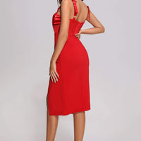 Lapel Satin Midi Bandage Dress