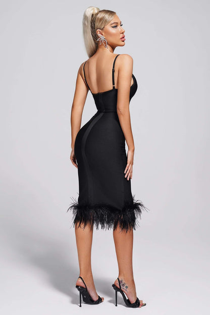 Cayia Feather Midi Bandage Dress