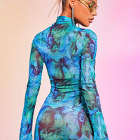 Saga Printed Mesh Mini Dress