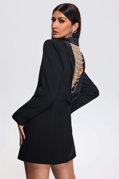 Yette Diamonate Backless Blazer Dress