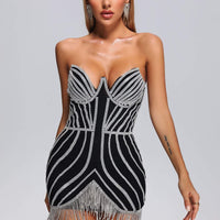 Lola Diamonate mini-jurk met kwastjes - zwart