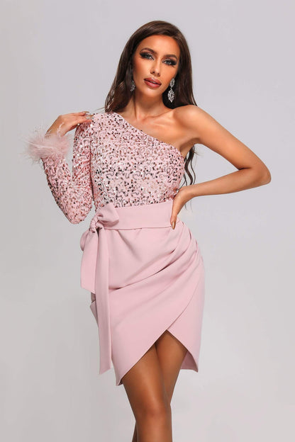 Kiwisy One Shoulder Sequin Mini Dress