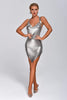 Next Level Diamante Mesh Metal Dress - Silver