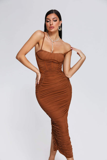 Mocano Ruched Midi Dress