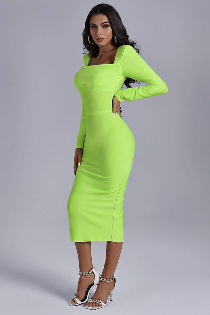 Tumajina Square Neck Midi Bandage Dress