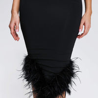 Rate Feather One Shoulder Midi Dress - Black