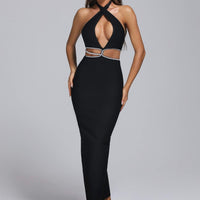 Biana halter maxi bandagejurk met strass