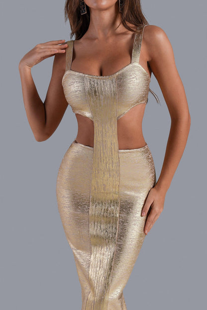Kit Metallic Midi Bandagejurk - Goud
