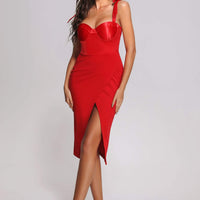 Lapel Satin Midi Bandage Dress