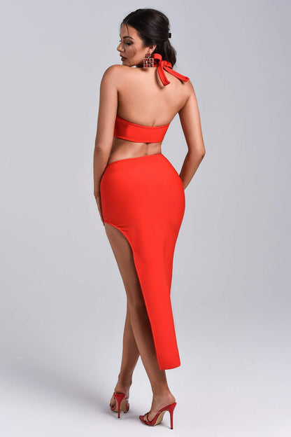 Larine uitgesneden halter midi bandagejurk