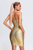 Halter Zwart Metallic Cocktailjurk - Goud